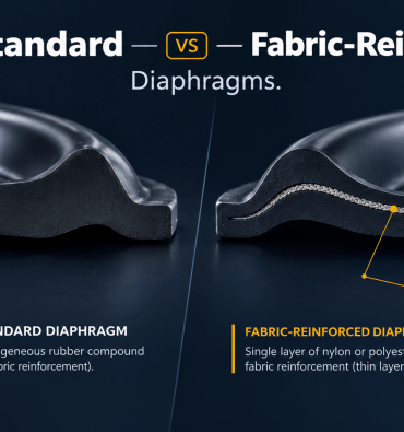 Comparison of standard and fabric-reinforced rubber diaphragms for different pressure, cycle life, and application requirements