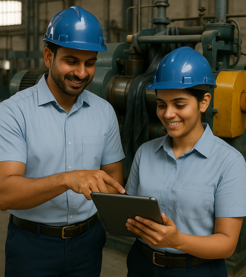 Two_DSTRubber_Workers_Discussing DST Best Rubber - Our 3-Step Process to Precision